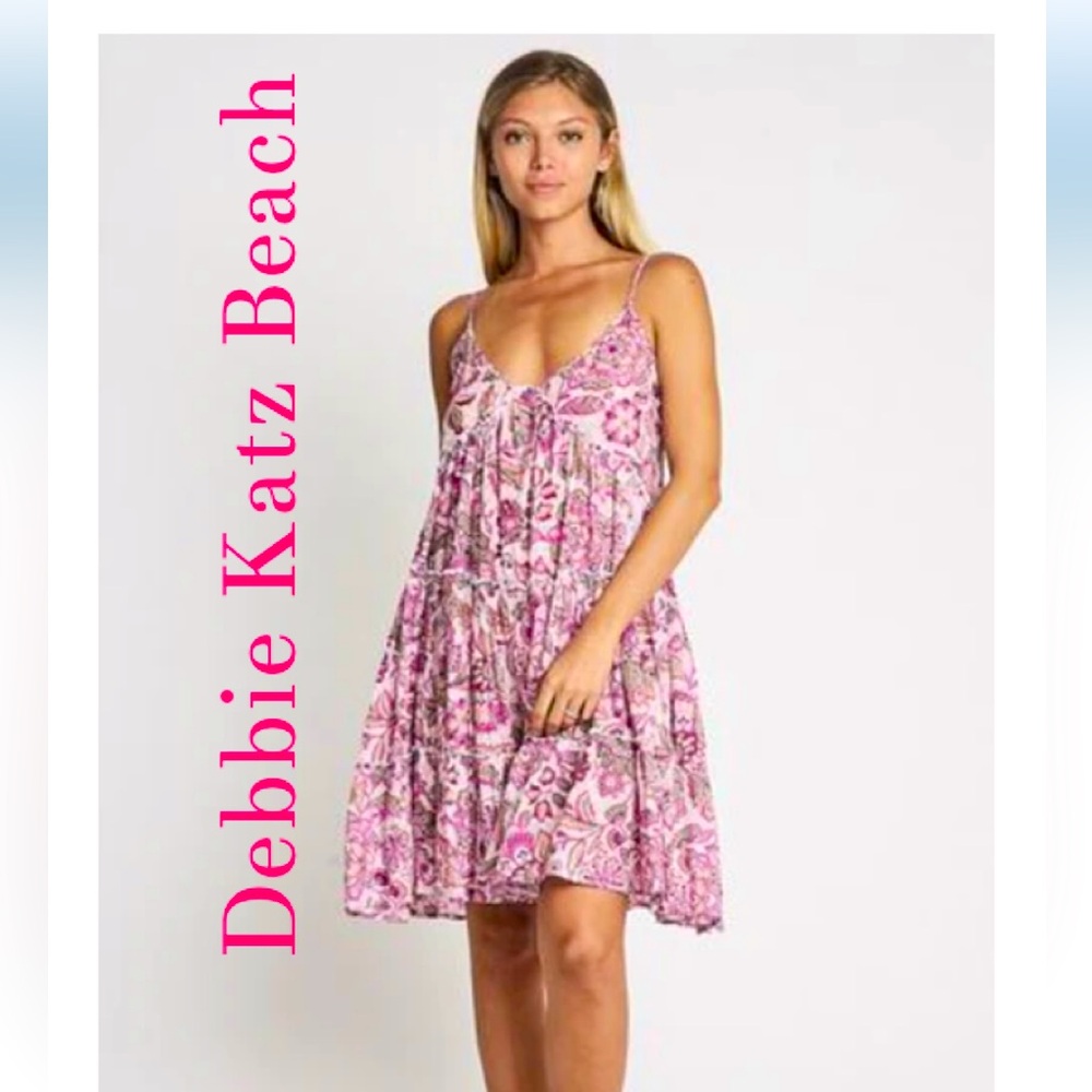 Debbie Katz South Beach Dress Floral Print in Shades of Pink & Berry Size Medium
